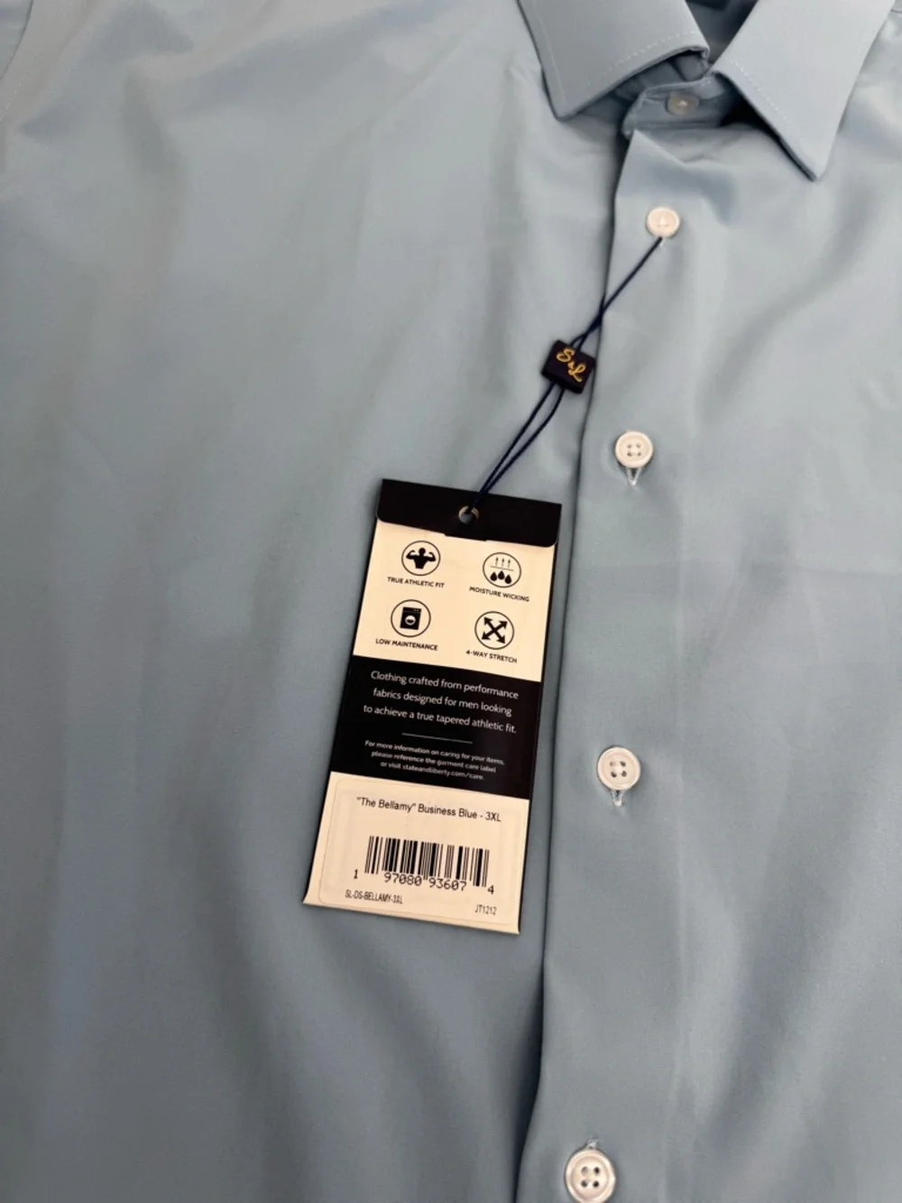 NWT State & Liberty Men’s 3XL Athletic Fit Shirt 4 Way Stretch Performance